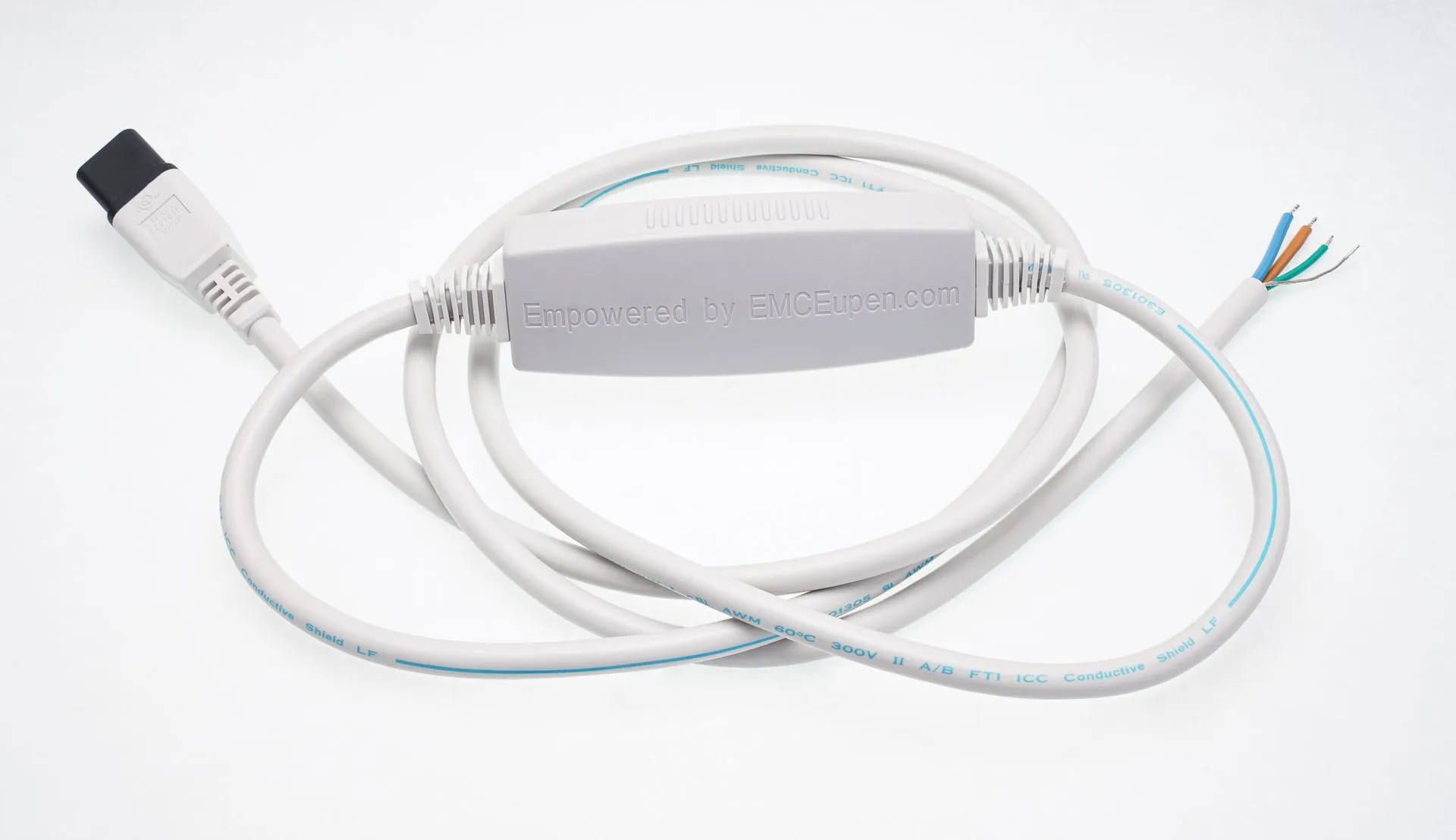 A white electrical adapter with a cable.