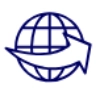Blue globe with an arrow encircling it, symbolizing global connectivity.