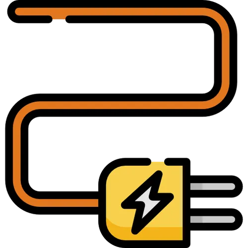 Orange charging cable with a yellow power plug icon.